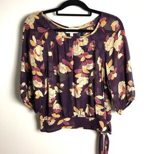 Anthropologie Moulinette Soeurs Blouse Womens 4 Sheer Floral Silk 3/4 Sleeve